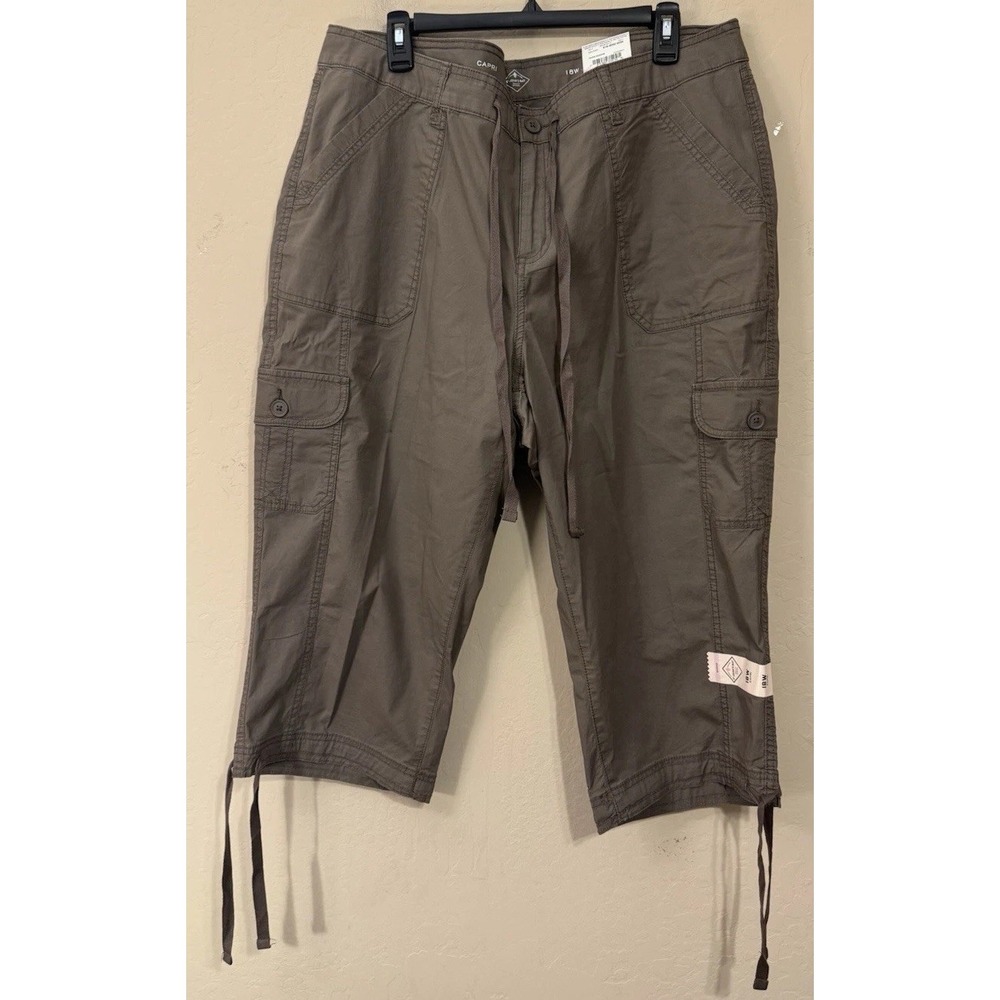 St John's Bay Cargo Capri Pants Women 18 Taupe Brown Drawstring Comfort NEW‎